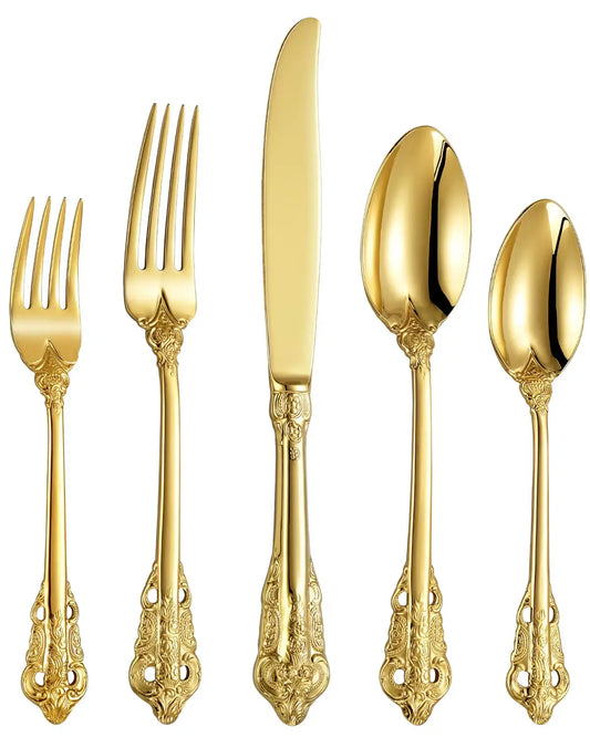 Goldenes Besteckset im Barock Design – Edelstahl Besteckset Royal King 24-teilig mit Löffel, Gabel und Messer