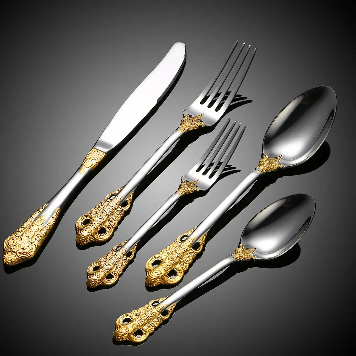 Bicolor Besteckset Gold Silber im Barock Design – Edelstahl 18/10 Luxus Besteckset elegant