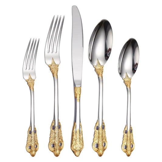 Bicolor Besteckset Gold Silber im Barock Design – Edelstahl Besteckset elegant für 6 Personen