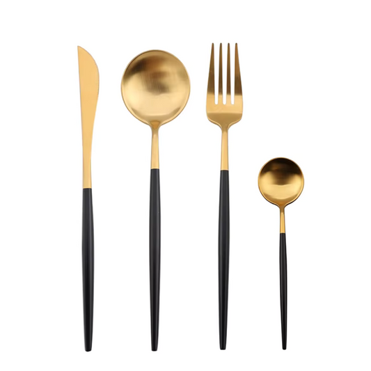 Modernes Besteckset in Gold und Schwarz aus Edelstahl 18/10 24-teilig für 6 Personen