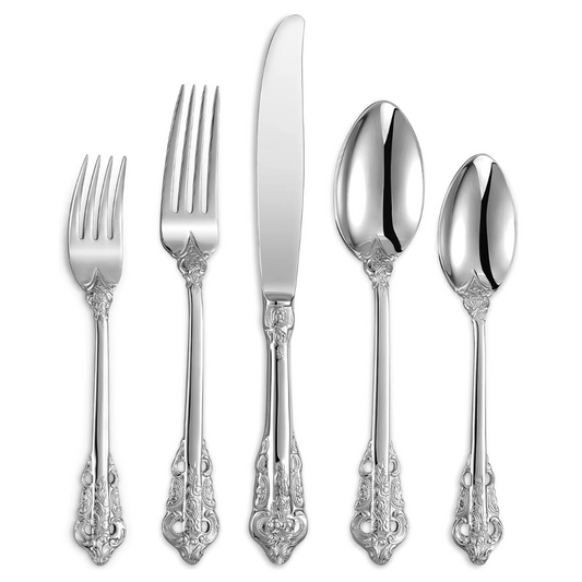 Silbernes Besteckset 30 teilig für 6 Personen Edelstahl Barock Design elegant