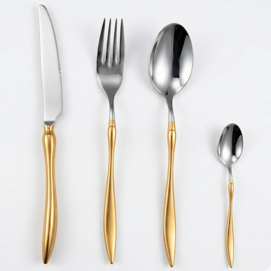 Velora Besteckset Gold Silber 24-teilig aus Edelstahl 18/10 Messer Gabel Löffel Set
