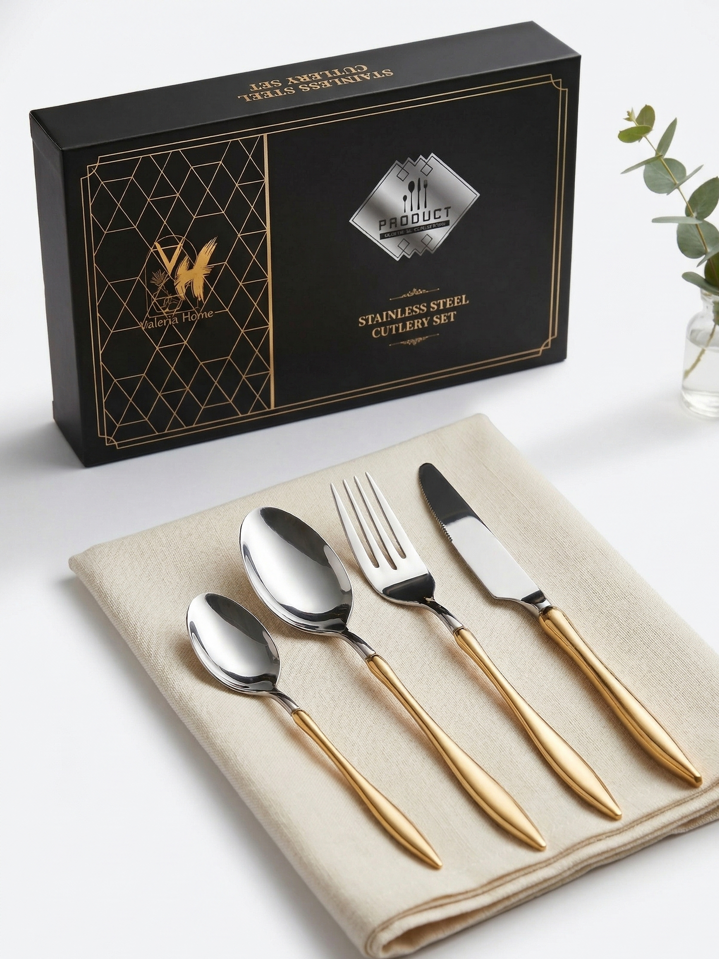 Velora Besteckset Gold Silber 24-teilig in eleganter Geschenkbox aus Edelstahl 18/10