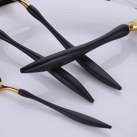 Detail Velora Besteckset Schwarz Gold ergonomischer Griff Edelstahl 18/10